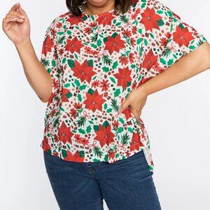 Poinsettia Print Loose Top. Little Party Dress Serena Flowers of Christmas Top.